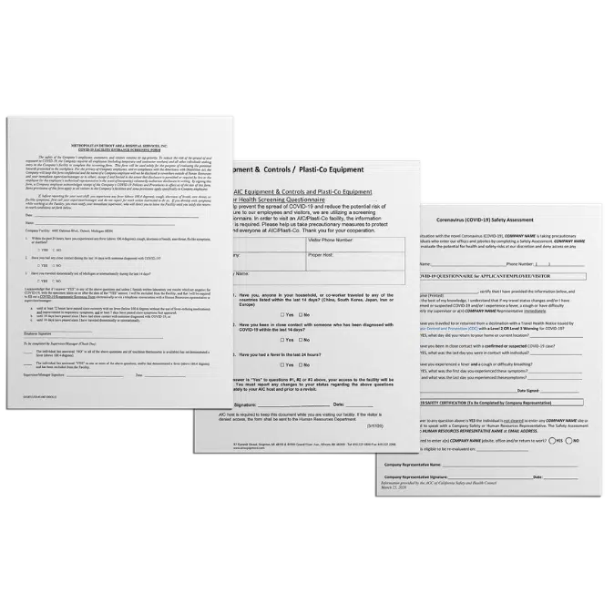 Health screening product - safety forms